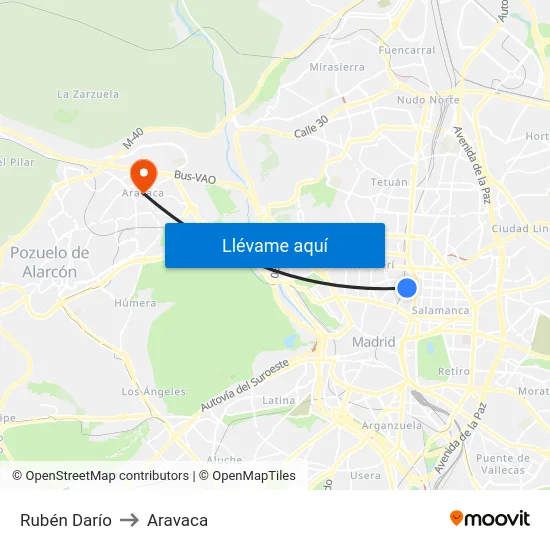 Rubén Darío to Aravaca map