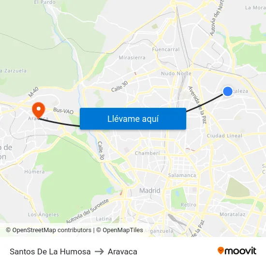 Santos De La Humosa to Aravaca map