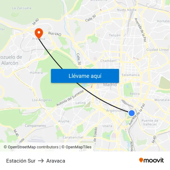 Estación Sur to Aravaca map