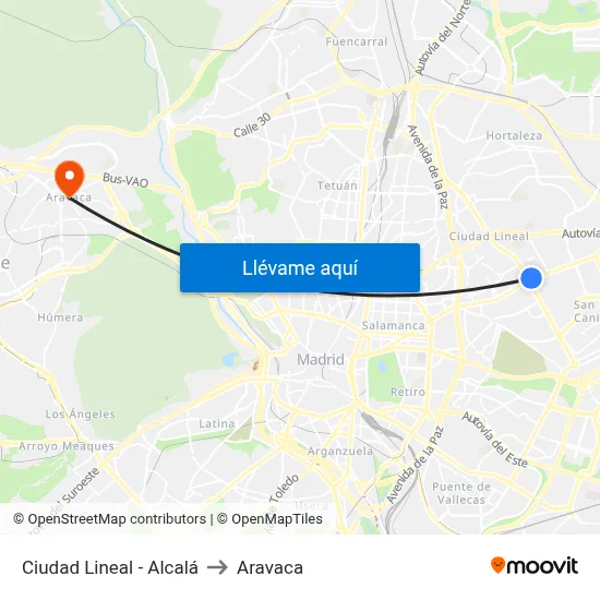 Ciudad Lineal - Alcalá to Aravaca map