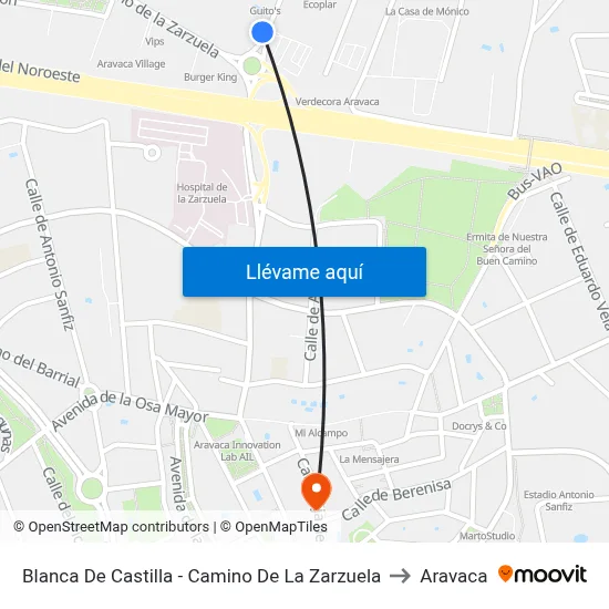 Blanca De Castilla - Camino De La Zarzuela to Aravaca map