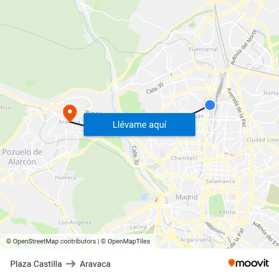 Plaza Castilla to Aravaca map