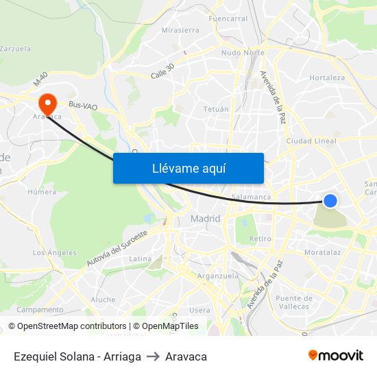 Ezequiel Solana - Arriaga to Aravaca map
