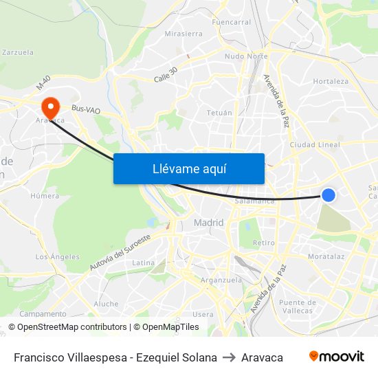 Francisco Villaespesa - Ezequiel Solana to Aravaca map