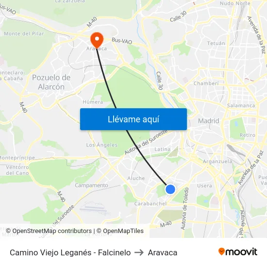 Camino Viejo Leganés - Falcinelo to Aravaca map