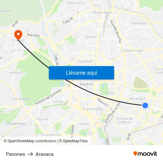 Pavones to Aravaca map