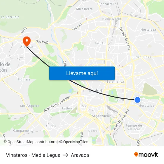 Vinateros - Media Legua to Aravaca map