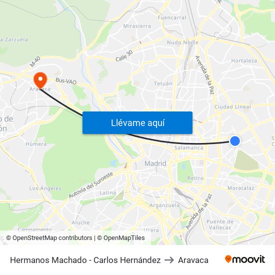 Hermanos Machado - Carlos Hernández to Aravaca map