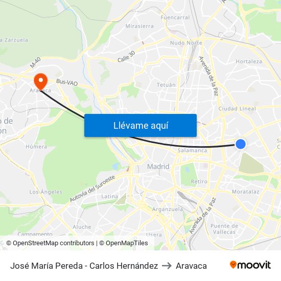 José María Pereda - Carlos Hernández to Aravaca map