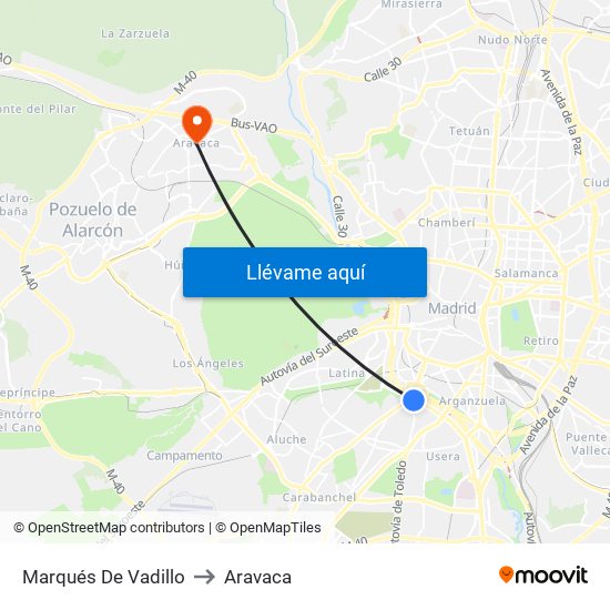 Marqués De Vadillo to Aravaca map