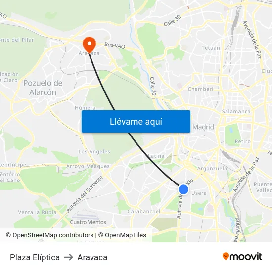 Plaza Elíptica to Aravaca map