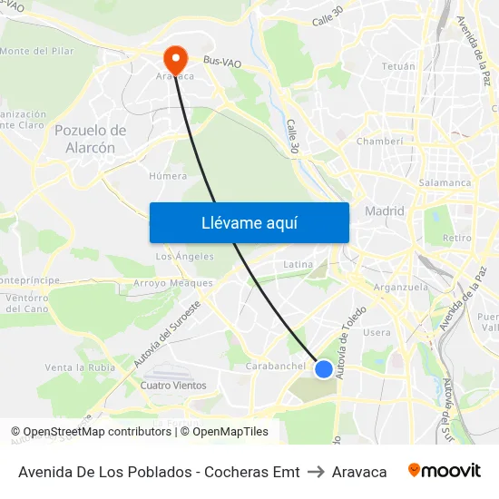 Avenida De Los Poblados - Cocheras Emt to Aravaca map