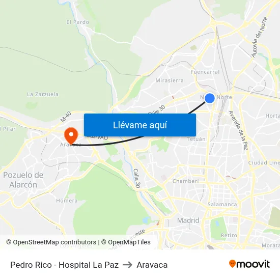 Pedro Rico - Hospital La Paz to Aravaca map