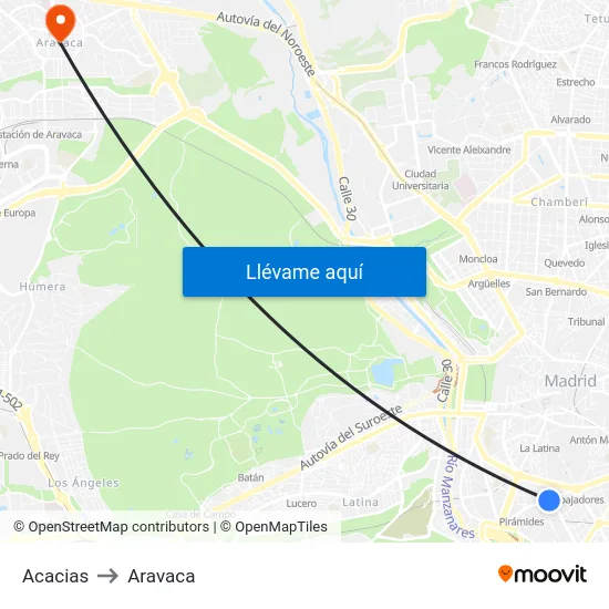 Acacias to Aravaca map