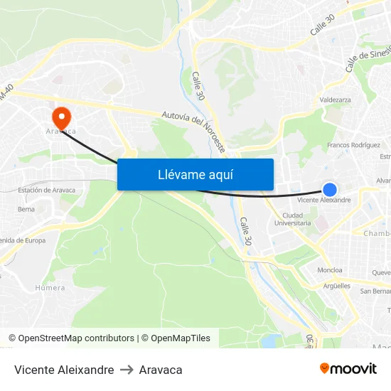 Vicente Aleixandre to Aravaca map