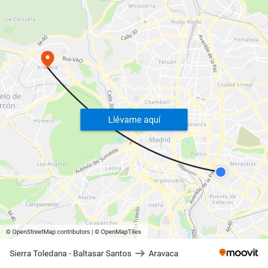 Sierra Toledana - Baltasar Santos to Aravaca map