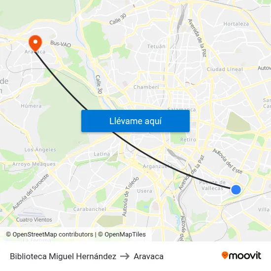 Biblioteca Miguel Hernández to Aravaca map