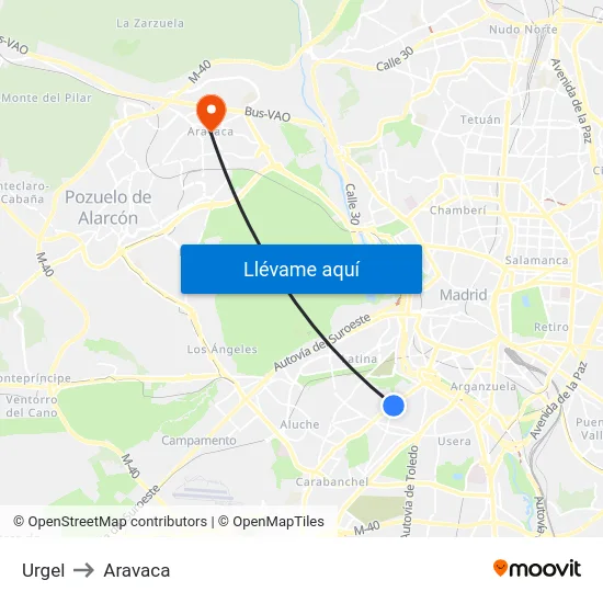 Urgel to Aravaca map