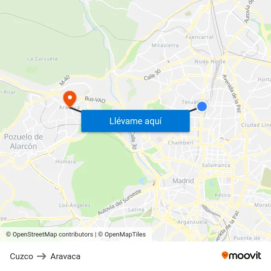 Cuzco to Aravaca map