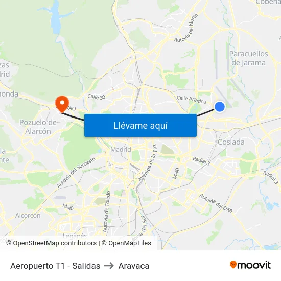 Aeropuerto T1 - Salidas to Aravaca map