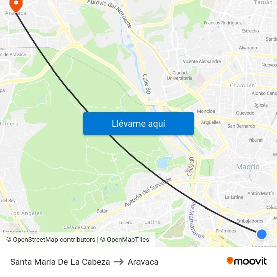 Santa María De La Cabeza to Aravaca map