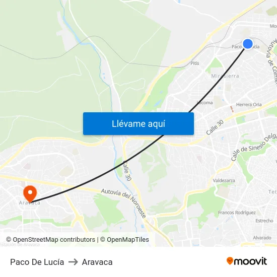 Paco De Lucía to Aravaca map