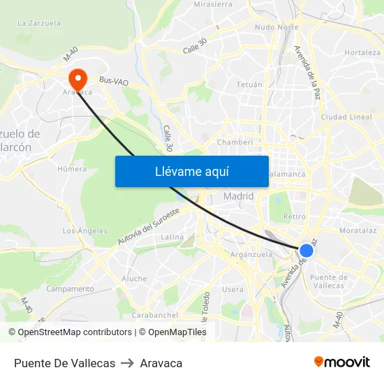 Puente De Vallecas to Aravaca map