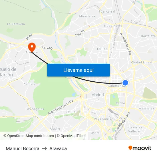 Manuel Becerra to Aravaca map