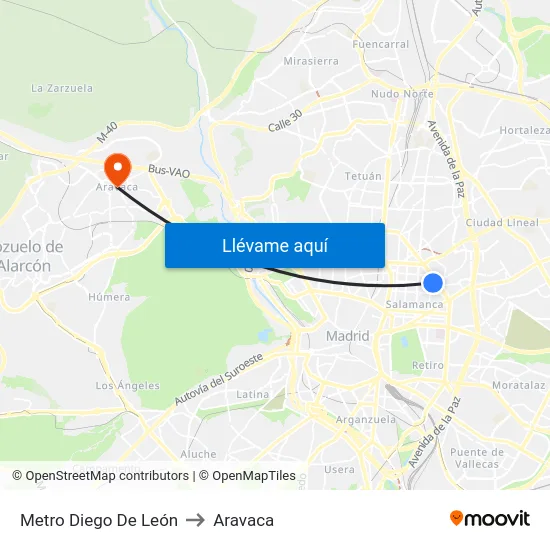 Metro Diego De León to Aravaca map