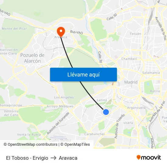 El Toboso - Ervigio to Aravaca map