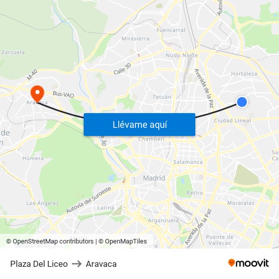 Plaza Del Liceo to Aravaca map