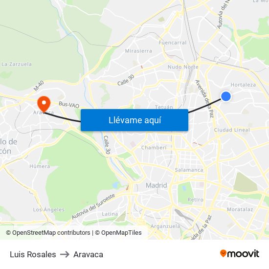 Luis Rosales to Aravaca map
