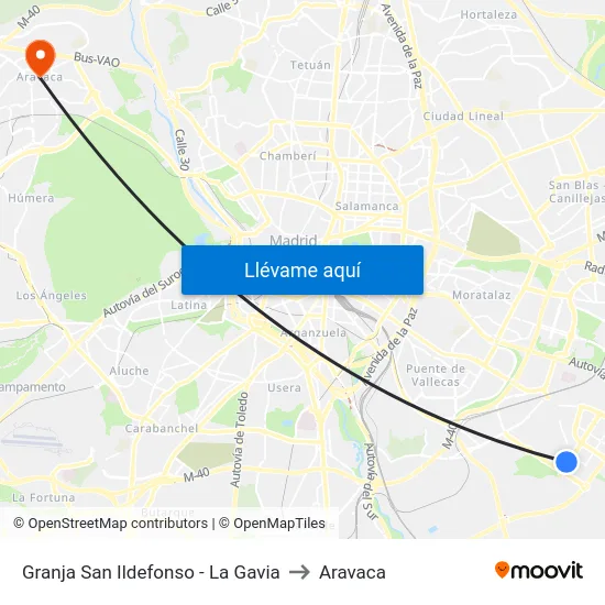 Granja San Ildefonso - La Gavia to Aravaca map