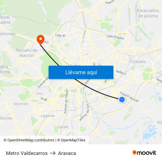 Metro Valdecarros to Aravaca map