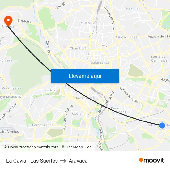 La Gavia - Las Suertes to Aravaca map