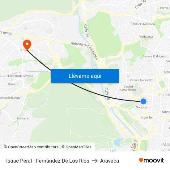 Isaac Peral - Fernández De Los Ríos to Aravaca map
