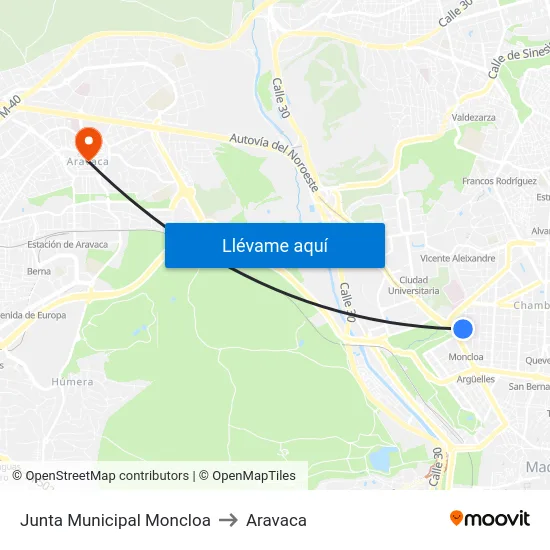 Junta Municipal Moncloa to Aravaca map