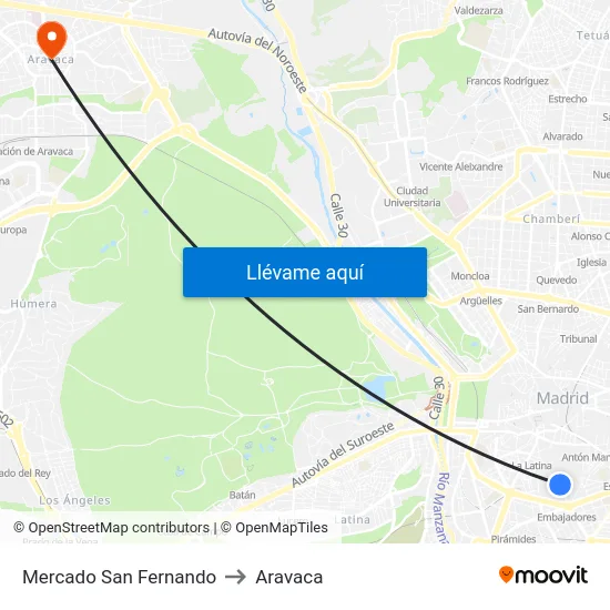 Mercado San Fernando to Aravaca map