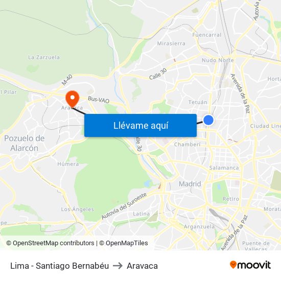 Lima - Santiago Bernabéu to Aravaca map