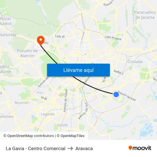 La Gavia - Centro Comercial to Aravaca map