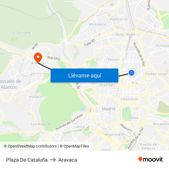 Plaza De Cataluña to Aravaca map
