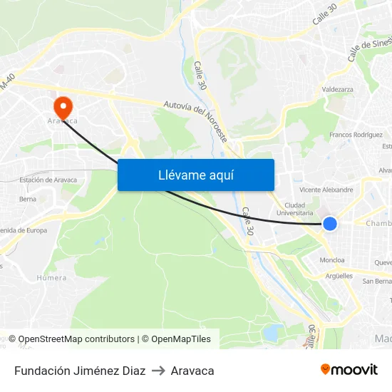 Fundación Jiménez Diaz to Aravaca map