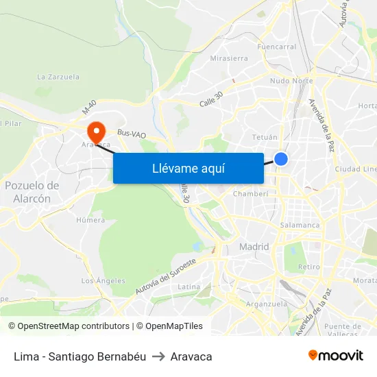 Lima - Santiago Bernabéu to Aravaca map