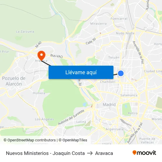 Nuevos Ministerios - Joaquín Costa to Aravaca map