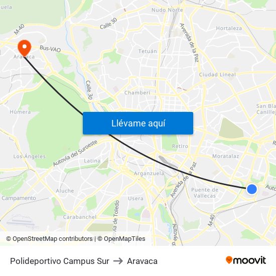 Polideportivo Campus Sur to Aravaca map