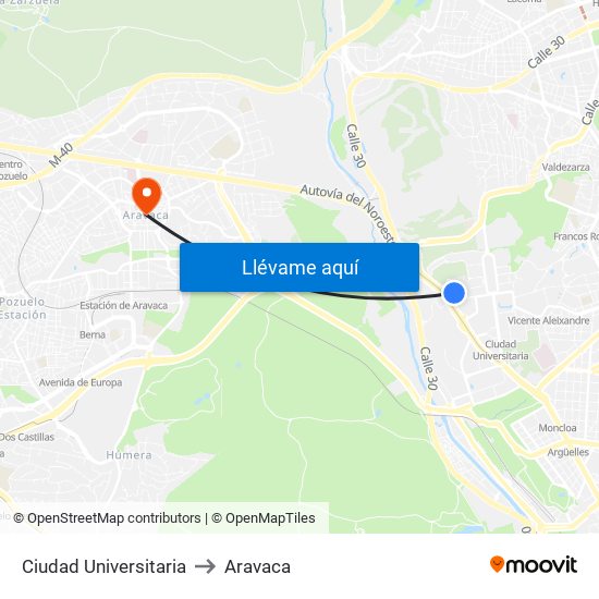 Ciudad Universitaria to Aravaca map