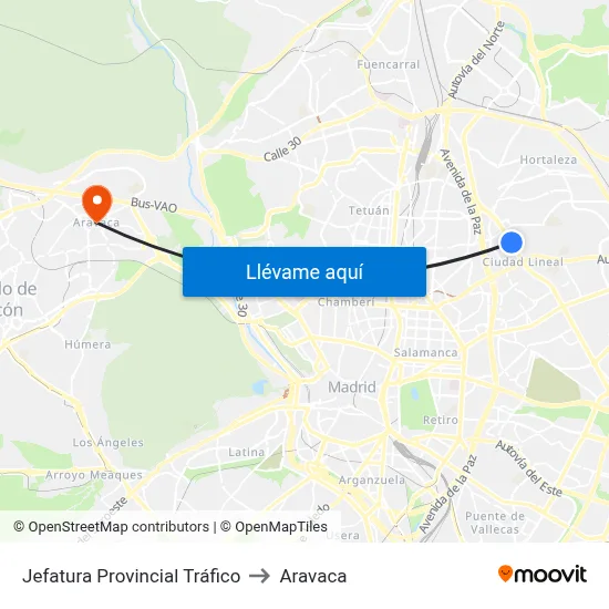 Jefatura Provincial Tráfico to Aravaca map