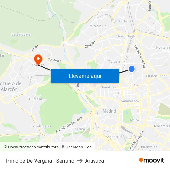 Príncipe De Vergara - Serrano to Aravaca map