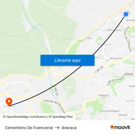 Cementerio De Fuencarral to Aravaca map