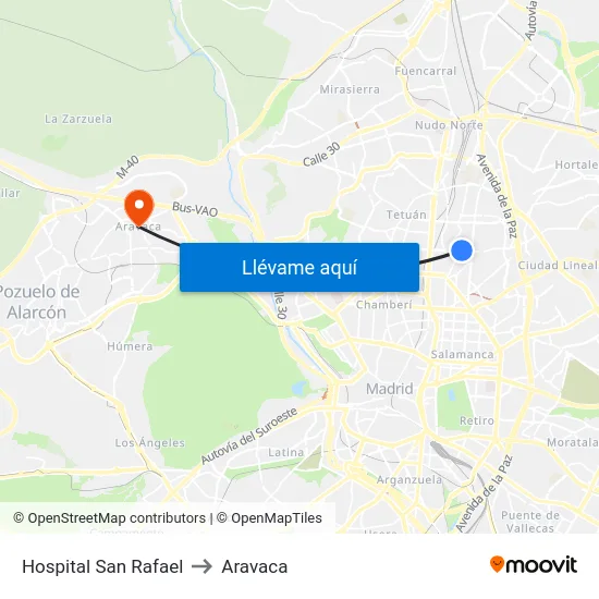 Hospital San Rafael to Aravaca map